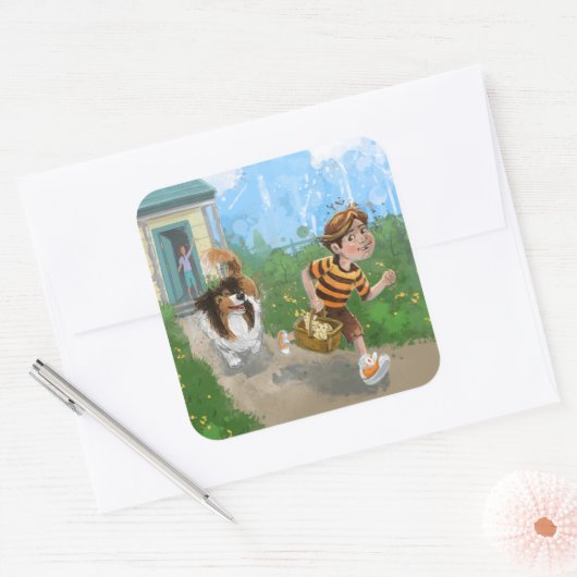 Sheldon und Davie Adventure Quadratischer Aufkleber (Umschlag)