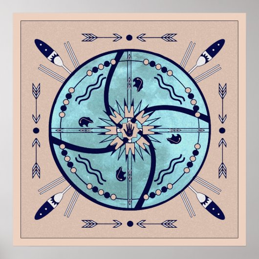 Sheling Moon Native Symbol Mandala Poster Print (Vorne)