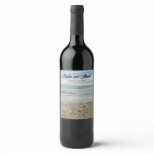 Shell Beach Sunrise Wedding Wine Bottle Labels 