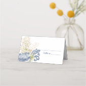 Shell Coastal Blau & Gold gefaltete Platzkarte (Vorderseite)