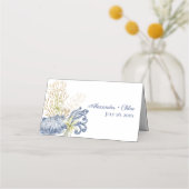 Shell Coastal Blue & Gold Folded Place Card Platzkarte (Rückseite)