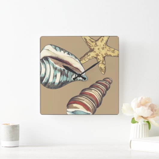 Shell Trio on Khaki Quadratische Wanduhr (Zuhause)