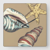 Shell Trio on Khaki Quadratische Wanduhr (Vorderseite)