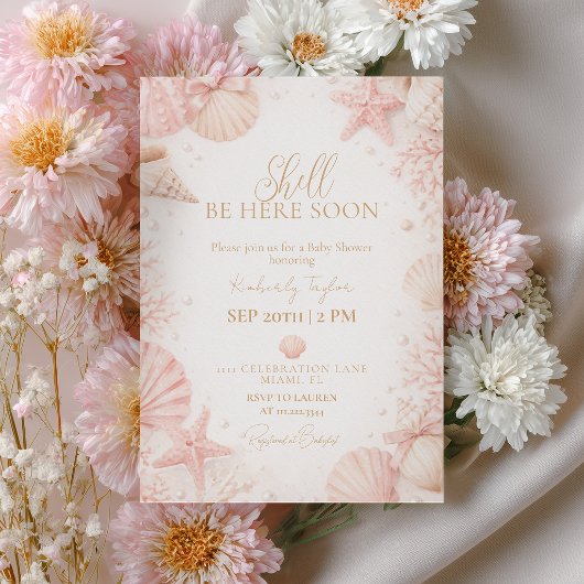 Shell wird bald hier sein Mädchen Baby Shower Einl Einladung
