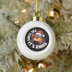 Shell Yea It's Xmas Weihnachtskrebs Santa Hut Keramik Kugel-Ornament