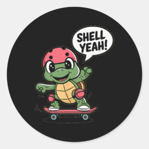 Shell Yeah! Coole Skateboarding-Schildkröte Runder Aufkleber