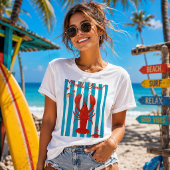 "Shell Yeah" Funny Red Lobster Beach Stripes T-Shi T-Shirt