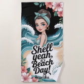 Shell Yeah It’s Beach Day Blue Ocean Wave Strandtuch (Vorderseite)