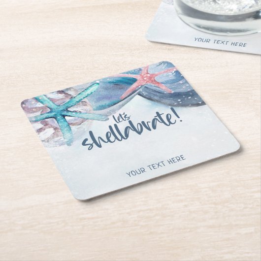 Shellabration | Aquarell Beach Starfish Seashell Rechteckiger Pappuntersetzer (angewinkelt)