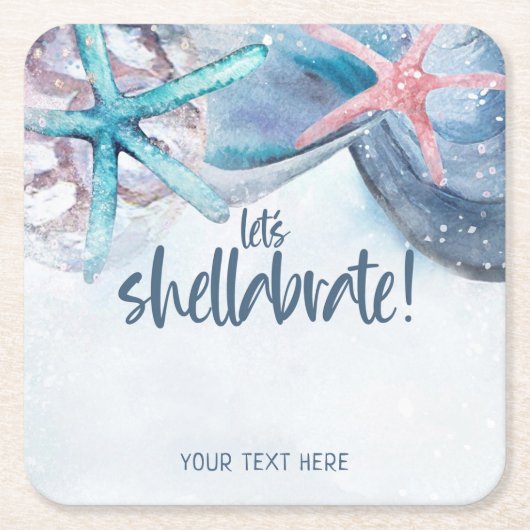 Shellabration | Aquarell Beach Starfish Seashell Rechteckiger Pappuntersetzer (Vorderseite)