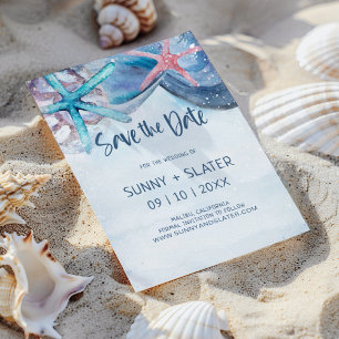 Shellabration Aquarell Strand Seesterne Muscheln Save The Date