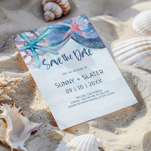 Shellabration Aquarell Strand Seesterne Muscheln Save The Date