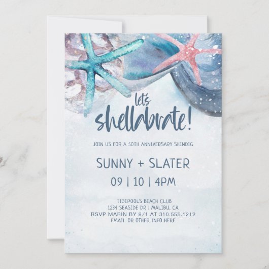 Shellabration | Beach Seashells Jubiläum Einladung (Vorderseite)