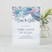 Shellabration Watercolor Beach Starfish Muscheln Save The Date (Stehend Vorderseite)