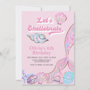 Shellebrate Geburtstag mit Muscheln und Meerjungfr Einladung