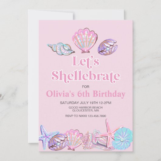 Shellebrate Seashell Beach Geburtstag Einladung (Vorderseite)