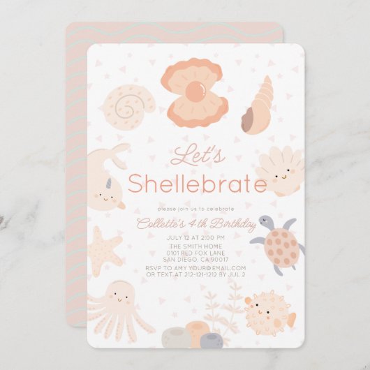 Shellebrate Seashell Creatures Pink Birthday Einladung (Vorne/Hinten)