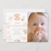 Shellebrate Seashell Pink 1. Geburtstag Foto Einladung (Vorderseite)