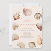 Shellebrate Seashell Realistisches Pink 1. Geburts Einladung (Vorderseite)
