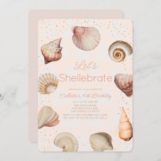 Shellebrate Seashell Realistisches Rosa Geburtstag Einladung (Vorne/Hinten)