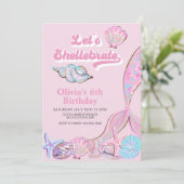 Shellebrate Seashell und Meerjungfrau zum Geburtst Einladung (Stehend Vorderseite)