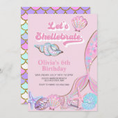 Shellebrate Seashell und Meerjungfrau zum Geburtst Einladung (Vorne/Hinten)