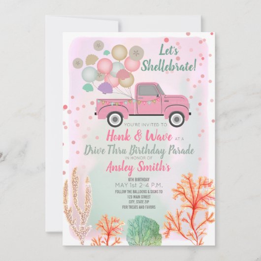 Shellebrate unter dem Meeresantrieb Thru Geburtsta Einladung (Vorderseite)