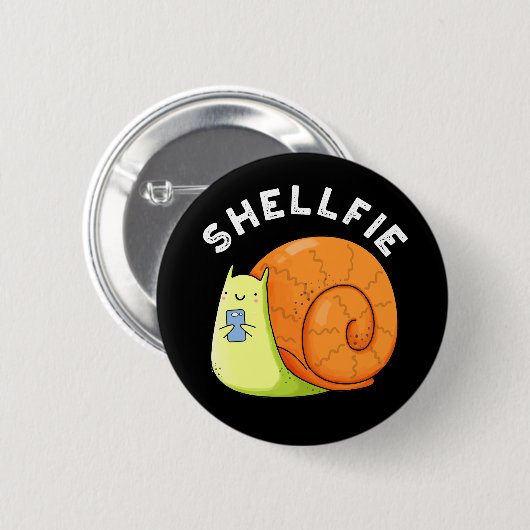 Shellfie Funny Snail Selfie Pun Dark BG Button (Vorne & Hinten)