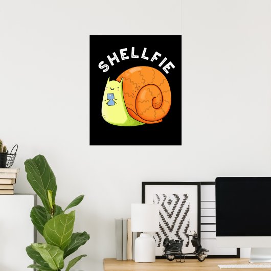 Shellfie Funny Snail Selfie Pun Dark BG Poster (Heimbüro)