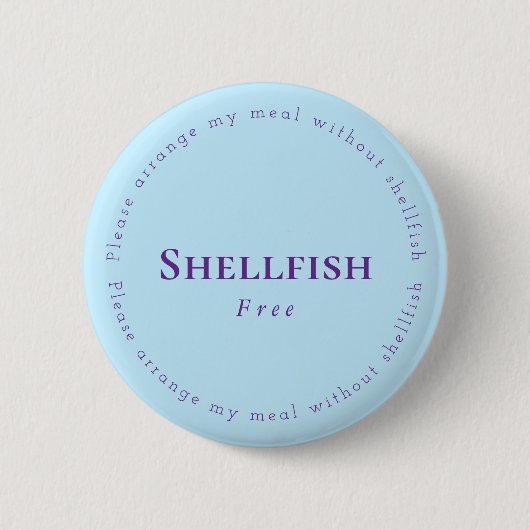 Shellfish Free Request Badge, Light blue, Purple Button (Vorderseite)