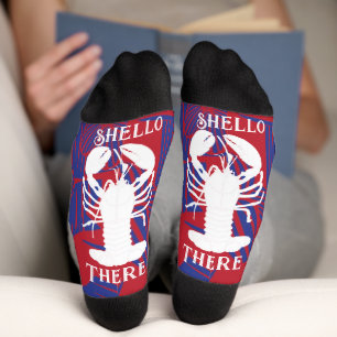 Shello There Blau und Rot Floraler Hummer Socken