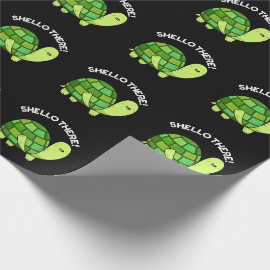Shello There Funny Tortoise Pun Dark BG Geschenkpapier (Ecke)