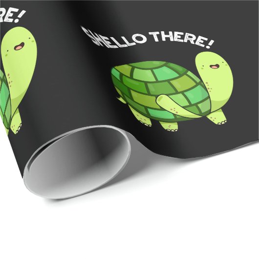 Shello There Funny Tortoise Pun Dark BG Geschenkpapier (Rolleneckpunkt)