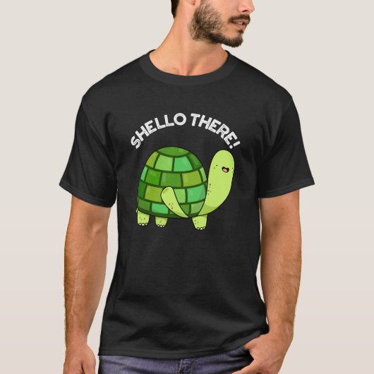 Shello There Funny Tortoise Pun Dark BG T-Shirt (Vorderseite)