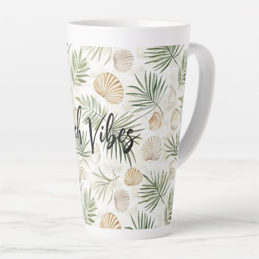 Shells Beach Green Palm Tree Leaves Milchtasse (Rechte Ecke)