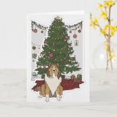 Sheltie am Weihnachtsbaum Karte (Gelbe Blume)