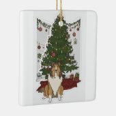 Sheltie am Weihnachtsbaum Keramikornament (Rechts)