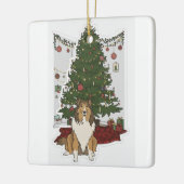 Sheltie am Weihnachtsbaum Keramikornament (Links)