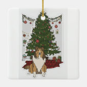 Sheltie am Weihnachtsbaum Keramikornament (Rückseite)