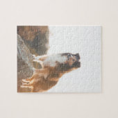 Sheltie auf dem Klippenschützen gehört während des Puzzle (Horizontal)