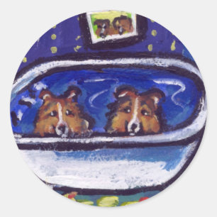 Sheltie Bade Runder Aufkleber