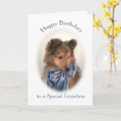 Sheltie Birthday Card für Grandson Karte (Gelbe Blume)
