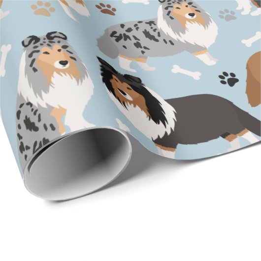Sheltie Bones and Paws Geschenkpapier (Rolleneckpunkt)