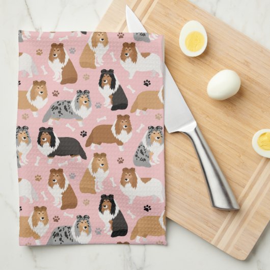 Sheltie Bones and Paws Küchentücher (Viertel Falte)