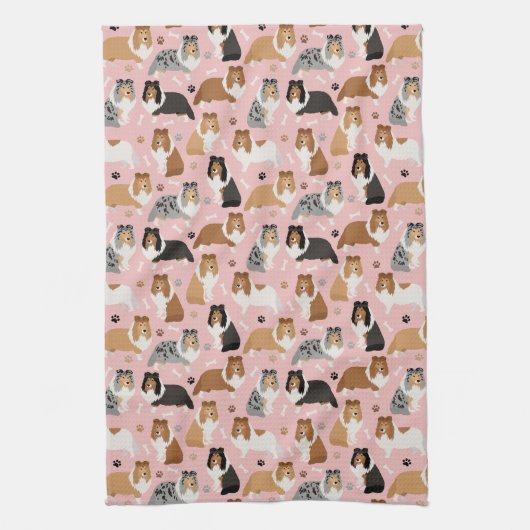 Sheltie Bones and Paws Küchentücher (Vertikal)