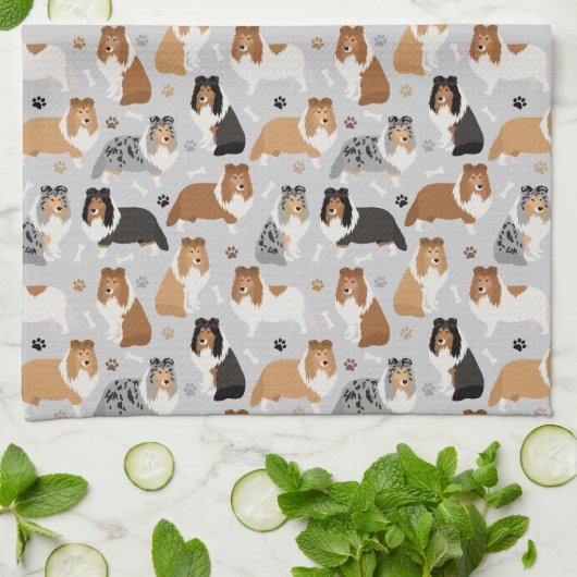 Sheltie Bones and Paws Küchentücher (Gefaltet)