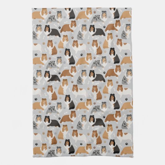 Sheltie Bones and Paws Küchentücher (Vertikal)