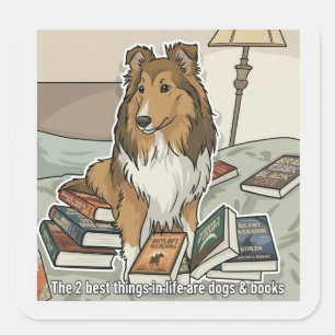 Sheltie & Bücher Quadratischer Aufkleber