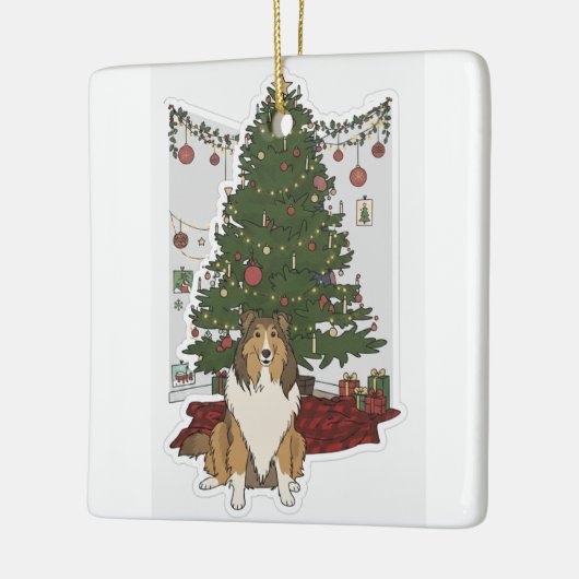 Sheltie by Christmas tree Keramikornament (Links)