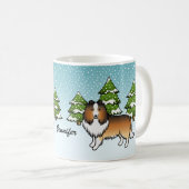 Sheltie Cartoon Dog im Winter & Name Kaffeetasse (VorderseiteRechts)